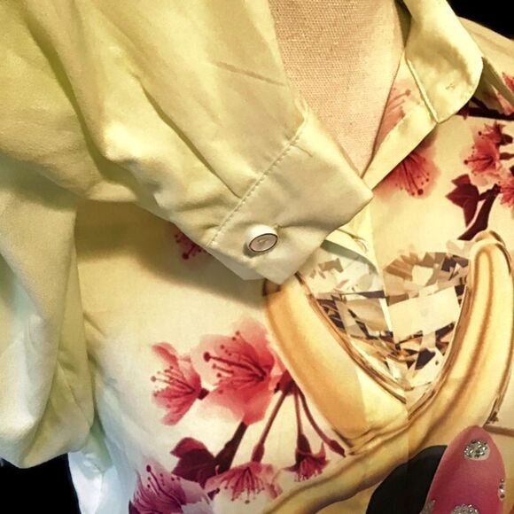 TopShop Womens Mint Green Button Down Front Minnie Mouse Graphic Blouse Medium - Picture 7 of 9